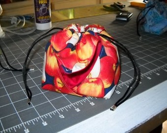 Apples Anyone - Drawstring Oragami Pouch/Purse in Red