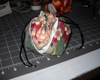 Asian Oragami Drawstring Bag/Pouch - Green, Gold, Pink, and White