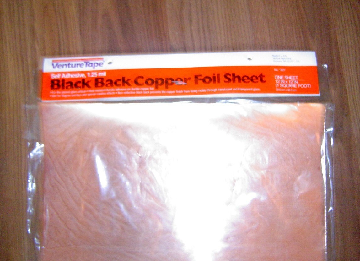 BLACK BACK Copper Foil 12 x 12 SHEET Adhesive Backed to Cut