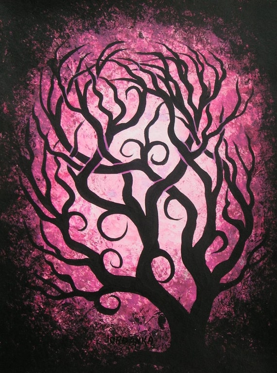 Pink tree Home decor Original acrylic painting on