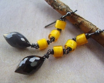 Yellow Whiteheart and Black Spinel Earrings