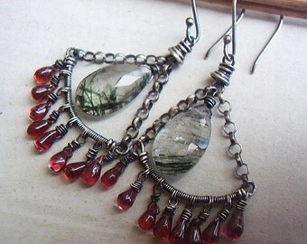 Garnet and Rutilated Quartz Earrings