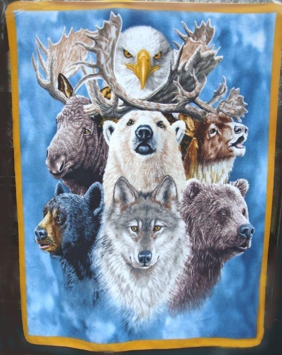 Fleece Throw Blanket Wild Animals Wolf Bear by AnickasCottage