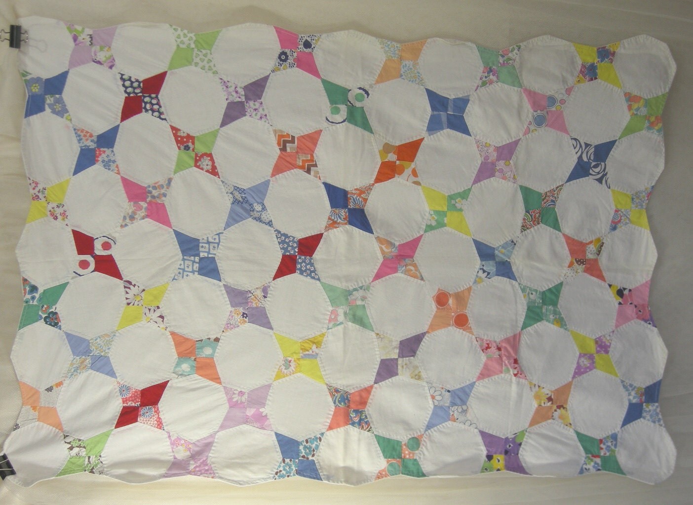 Vintage Baby Quilt Arkansas Star Hand Quilted Mixed Colors