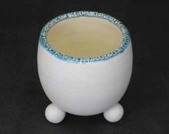 turquoise blue and white stemless wine glass or cup