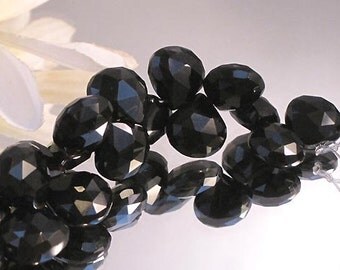 2 Dramatic Black Chalcedony Facet Heart Briolette 10-11mm -Bastet's Beads-