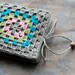 Small Linen Needle Book with Crochet detail -- Granny Square