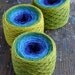 Pure wool knitting yarn - 3 x 100 g -- purple, blue, green, mustard