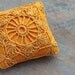 Linen pincushion - crochet motif
