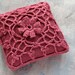 Linen pincushion - crochet motif