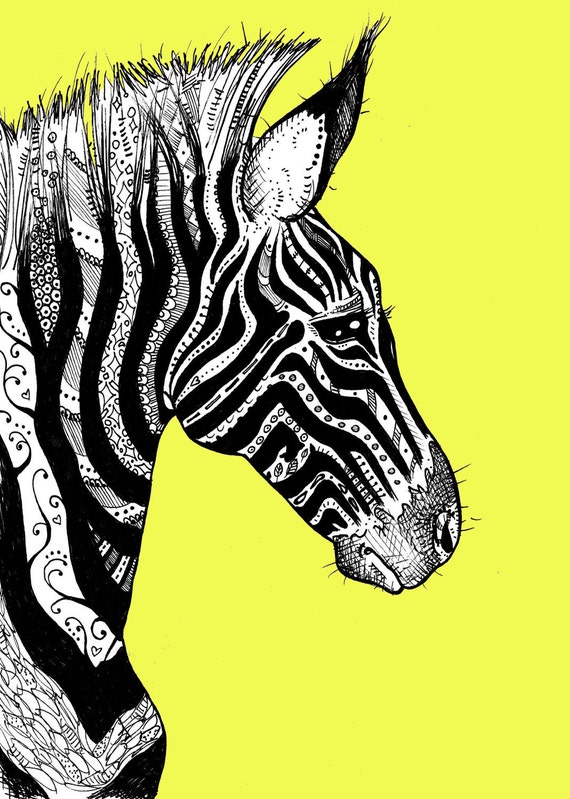 Items similar to Tattooed Zebra Print 1 on Bright Yellow on Etsy