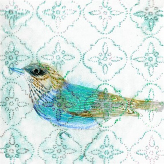 Through the Wallpaper Blue Bird Print by hadleyhutton on Etsy