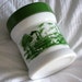 Vintage White Milk Glass Jar with Green Plastic Lid and River Boat Decals