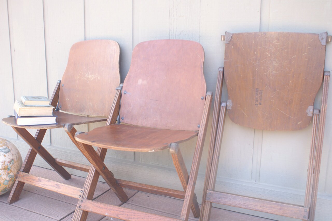 Reserve 1934 Wood Folding School Chairs Vintage Seating