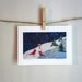 Wintery Bird Bath, Archival Reproduction 5 x 7, Red Cardinals Winter Snow