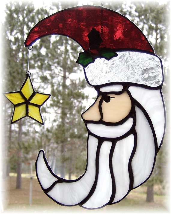 Santa Claus Moon Shaped Stained Glass Suncatcher