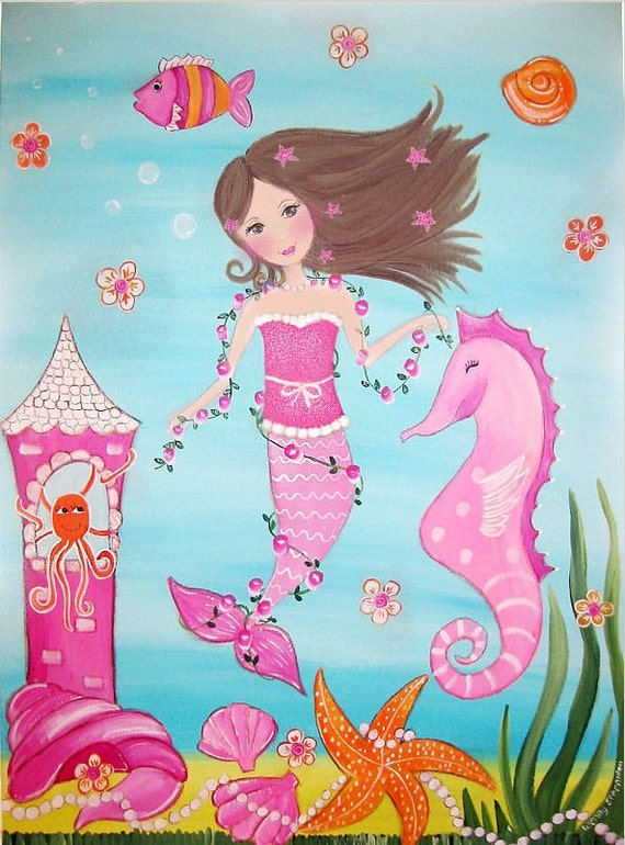 Items similar to mermaid kids art, girly wall art, kids art ...