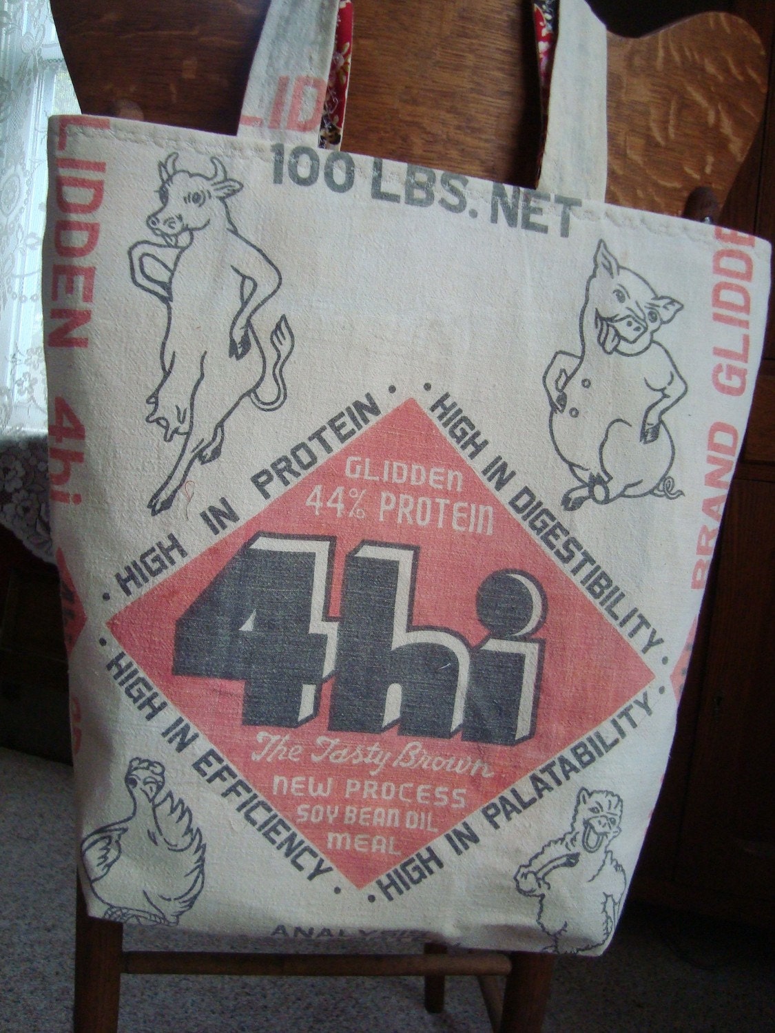 vintage 4 HI feed sack tote bag a Plain and Simple Tote with