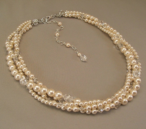 Ivory Wedding Gown Necklace Multi Strand Bridal by BridalDiamantes