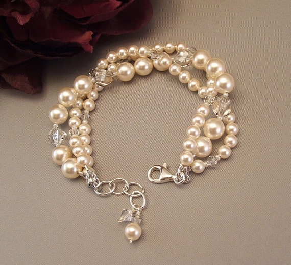 Silver Creme Collection Ivory Wedding Gown Bracelet Triple