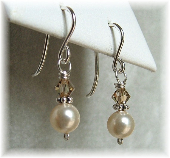 Items similar to Small Pearl Earrings, Dangle Earrings, Ivory Pearl ...