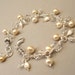 Cluster Charm Bracelet, Ivory Wedding Gown Bracelet - Sterling Silver, Ivory Pearls and Clear Swarovski Austrian Crystal