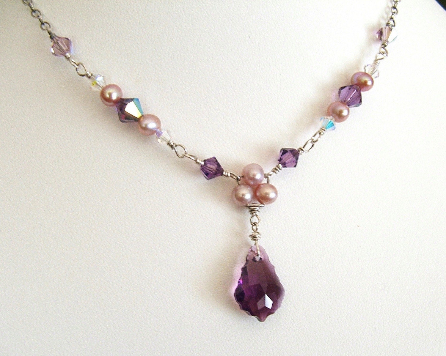 Bridesmaid Purple Blend Necklace And Earring By Bridaldiamantes