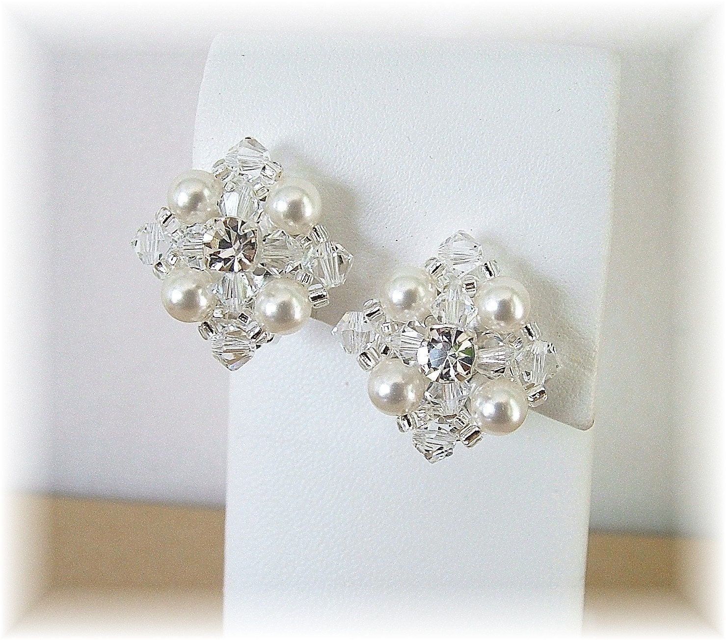 Vintage Styled Wedding Clip On Earrings Retro Pearl and