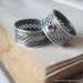 Renaissance Wedding Band Set Woven Openwork Sterling Silver Rings with Rose Cut Garnet