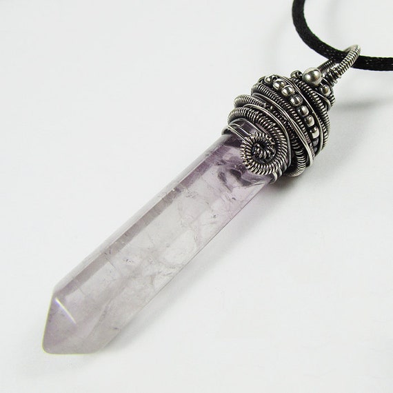 Necklace Amethyst Crystal Point and Sterling Silver on a