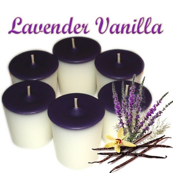 6 Lavender Vanilla Votive Candles Aromatherapy Scent