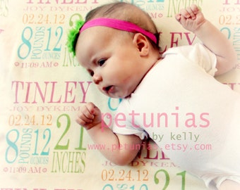 Birth Stat Organic Interlock Knit Baby Blanket - name personalized swaddle newborn photo prop shower gift birth announcement custom