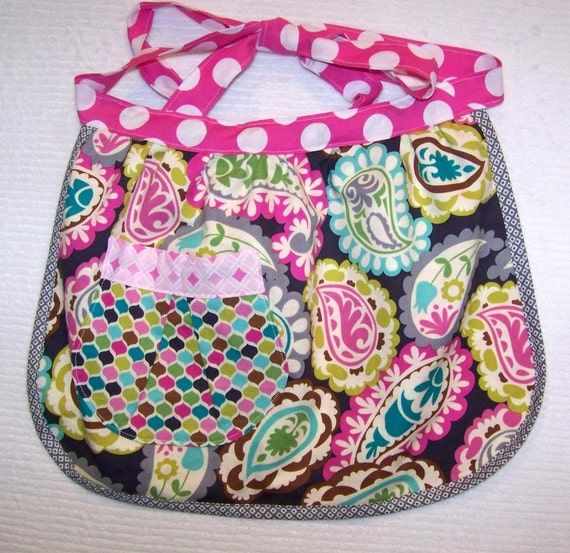 Apron Kids Girl Reversible Paisley Gray Pink Pocket by PETUNIAS