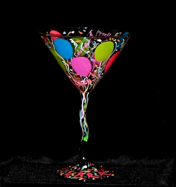 Hand Painted BIRTHDAY BALLOONS Martini Glass by THEGILDEDTOUCH