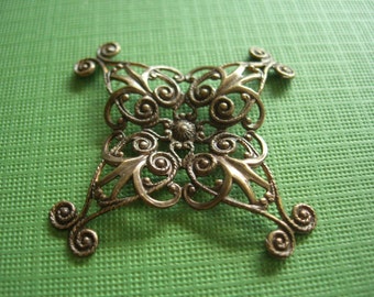vintaj brass diamond swirl filigree, 44mm x 44mm, one piece, diamond swirl filigree, brass wrap, brass pendant