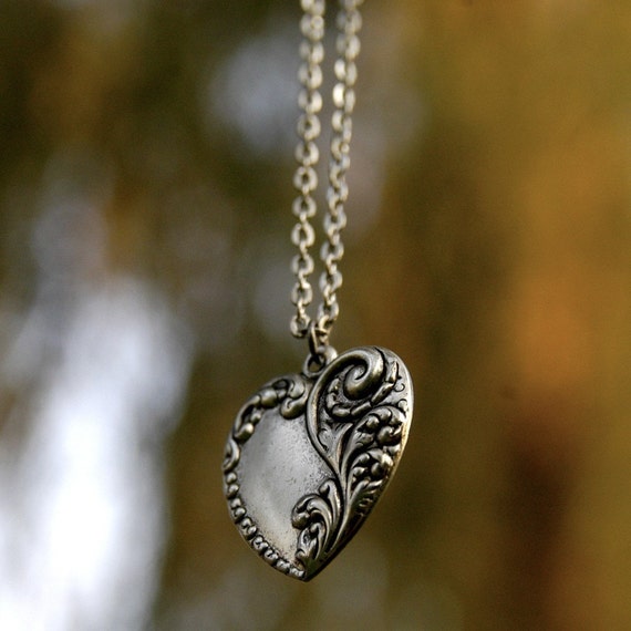 Silver Victorian Heart Charm Necklace