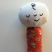 Baby on a Stick--Rattle in Red Reproduction Feedsack Toy Print