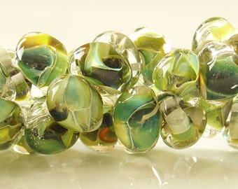 10mm Unicorne Tear Drop Lampwork Beads - Reptile Green - 4 Pieces - 21107