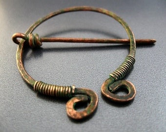 Celtic Brooch Pins for Scarf and Shawl - penannular Katsara Relic Circle Pin - verdigris patina finish