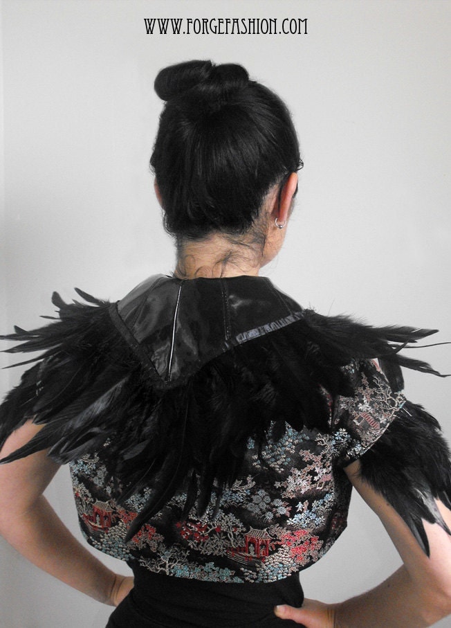 SALE M High Collar Feather Shrug