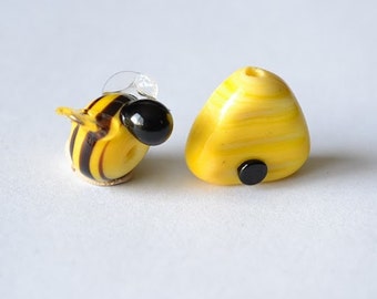 bumble Bee and Bee Hive 2 glass bead set...handmade lampwork glass beads by Marianna