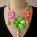 Vintage Necklace, Enamel Flower Necklace - Psychodelic