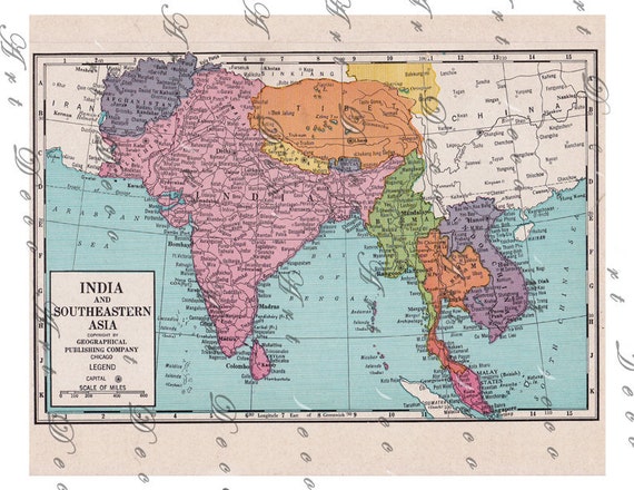 1920's map of India Tibet Burma Siam Malay and by artdeco on Etsy