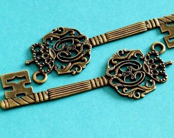Sale 4pcs Big Antique Bronze Key Pendants EA10926Y-AB