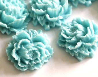 10pcs Aqua Flower Cabochons 15mm