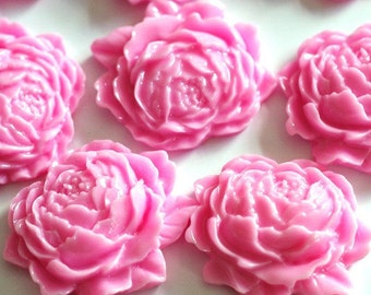 10pcs Pink Mum Peony Flower Cabochons 25mm