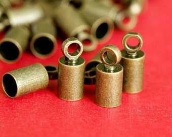 Wholesale 100pcs Antique Bronze Cylinder with Loop Cord End Caps