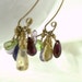 Gold Gemstone Cluster Dangle Christian Earrings, Red Garnet, Yellow Citrine, Green Peridot, Blue Iolite, Amethyst - FAITHFULNESS Collection