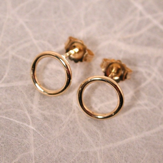 High Polished 14k Solid Gold Earrings Circle Studs Small Hoop