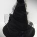 Elegant Black Witch Hat with Black Satin Rosettes and Black Tulle Trim